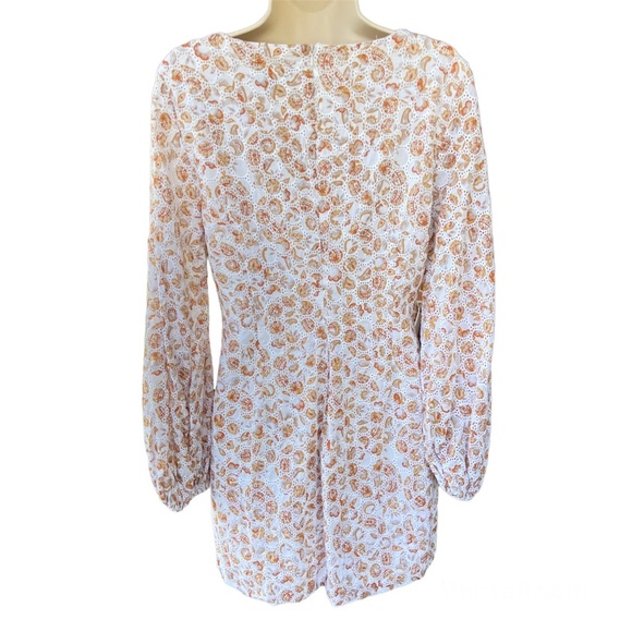 BARDOT Printed Broderie Long Sleeve Mini Dress in Tan Paisley - Picture 10 of 13
